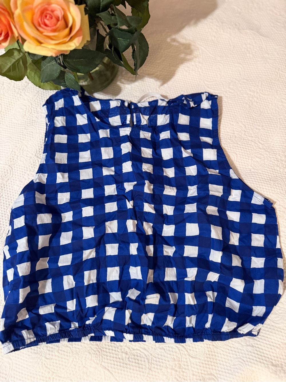 SFERRA Blue and White Gingham Crop Tank